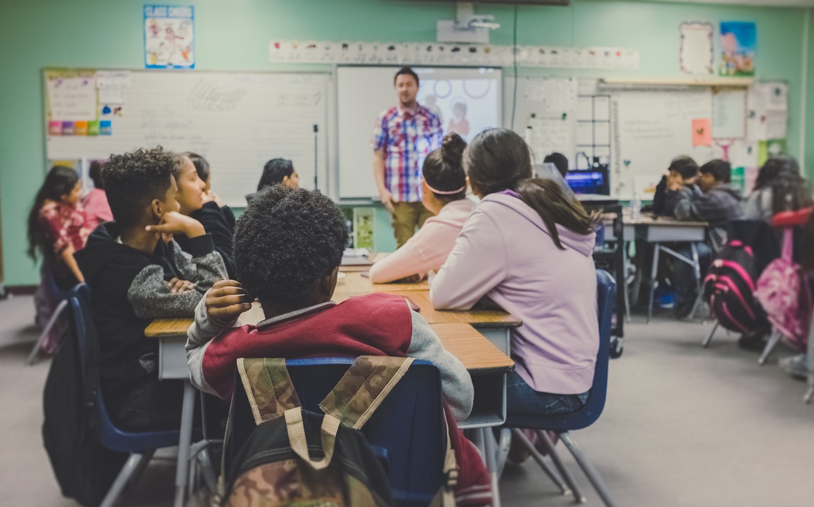 Students taking part in a classroom discussion